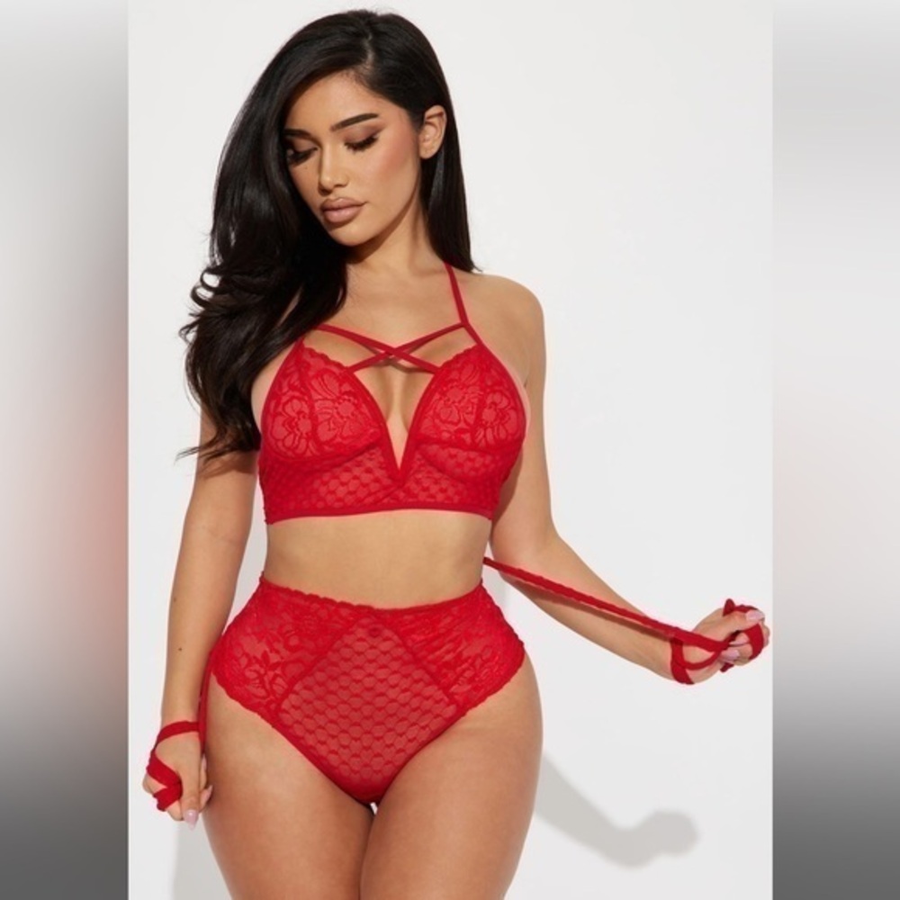 Bound To Love Lace Tie 2 Piece Set - Red Size S/M REFFNB